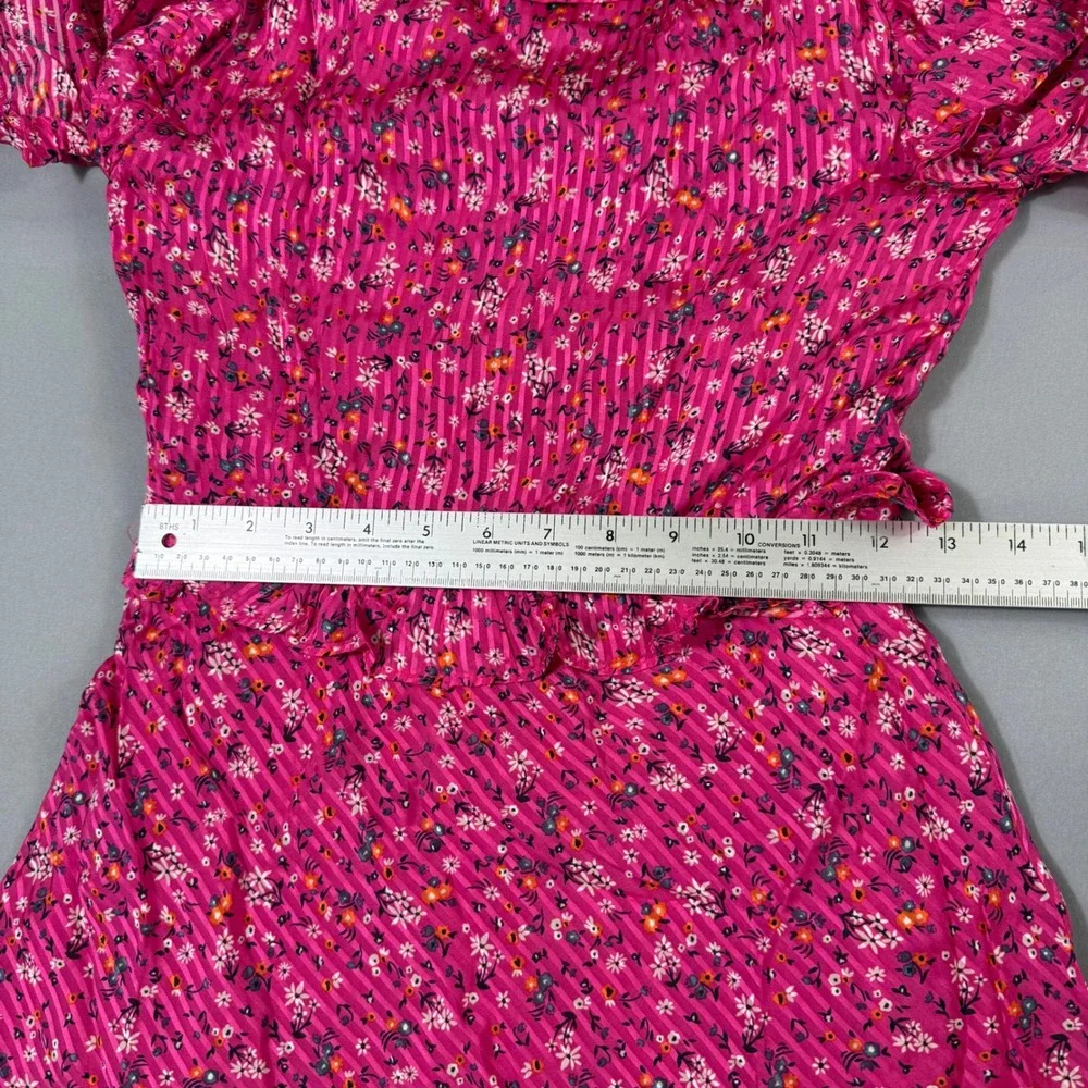 Free People Mini Dress Womens Size 6 Pink Floral Ruffle Flounce Sleeve OB1240766